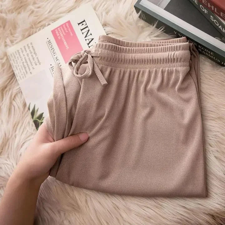 Women's soft ice silk wide leg pants High waist loose comfortable straight leg casual pants suitable for outdoor black pants