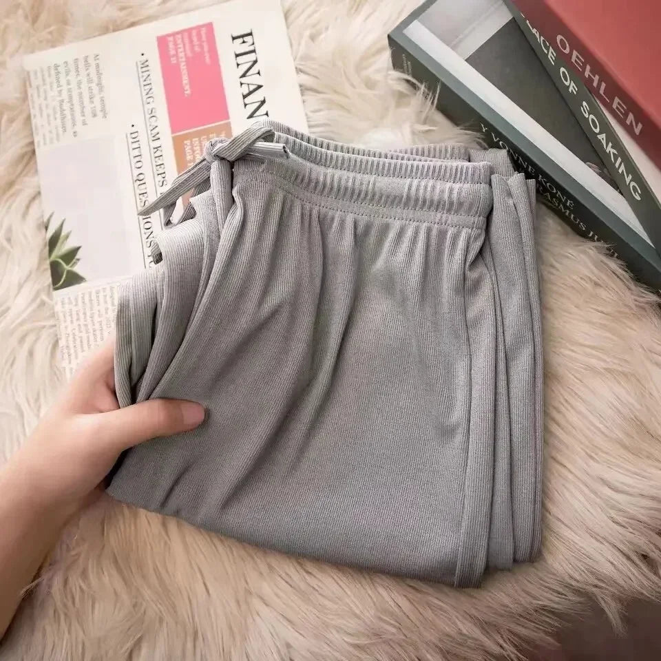 Women's soft ice silk wide leg pants High waist loose comfortable straight leg casual pants suitable for outdoor black pants