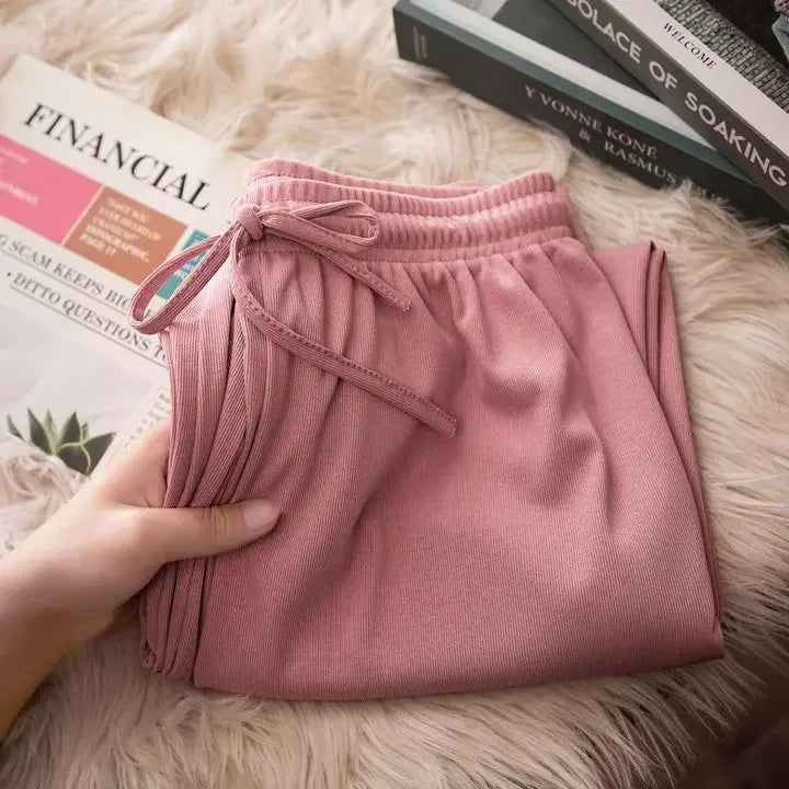 Women's soft ice silk wide leg pants High waist loose comfortable straight leg casual pants suitable for outdoor black pants